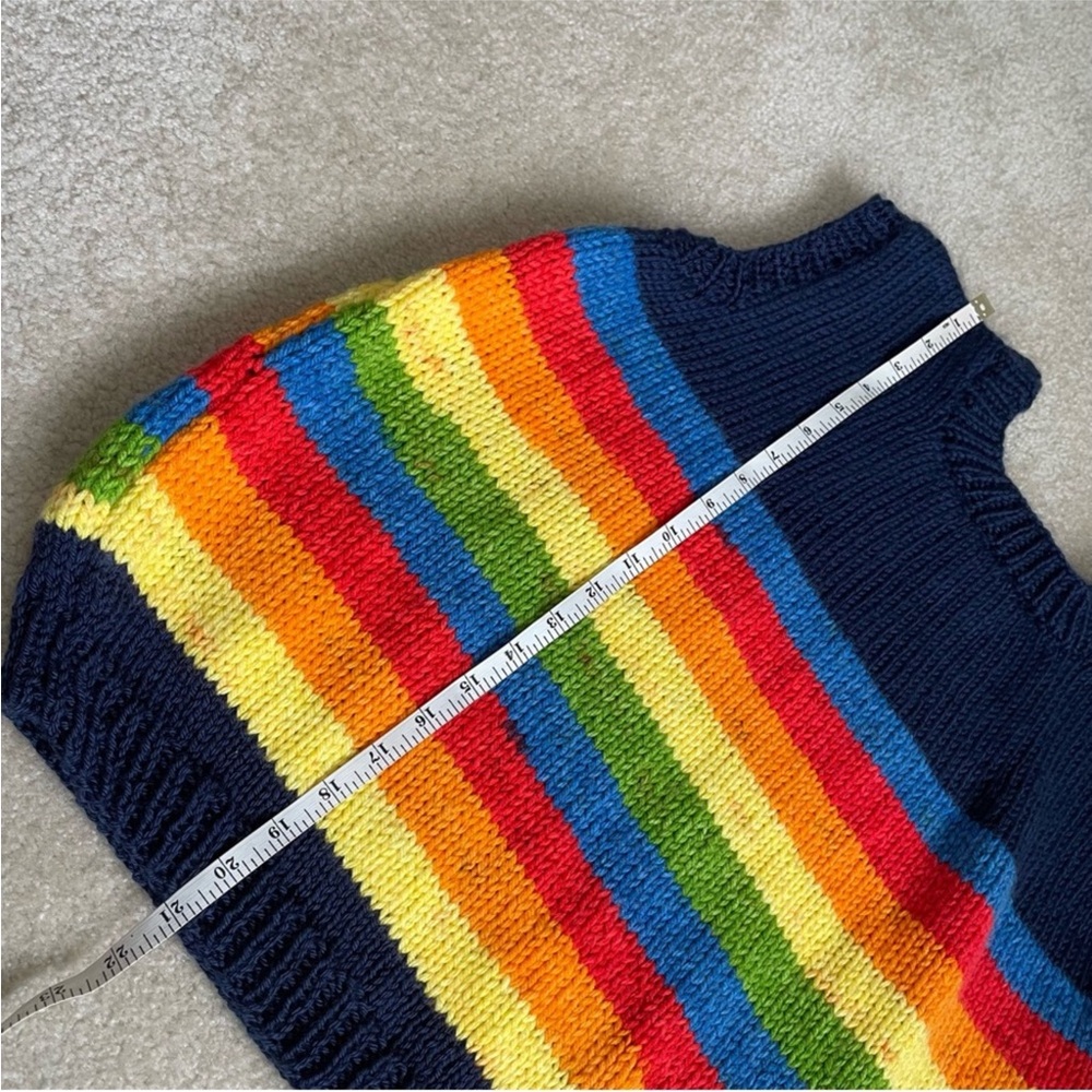 Hand Knit Sweater Vest Large Rainbow Sleeveless Colorful Boxy Teacher Boxy - Picture 9 of 10